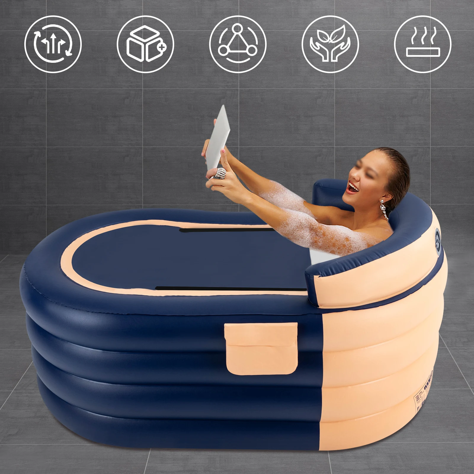 Customizable Inflatable Swimming Pool with Ergonomic Backrest, 220 lbs Capacity, Wireless Air Pump, Foldable Design, PVC,