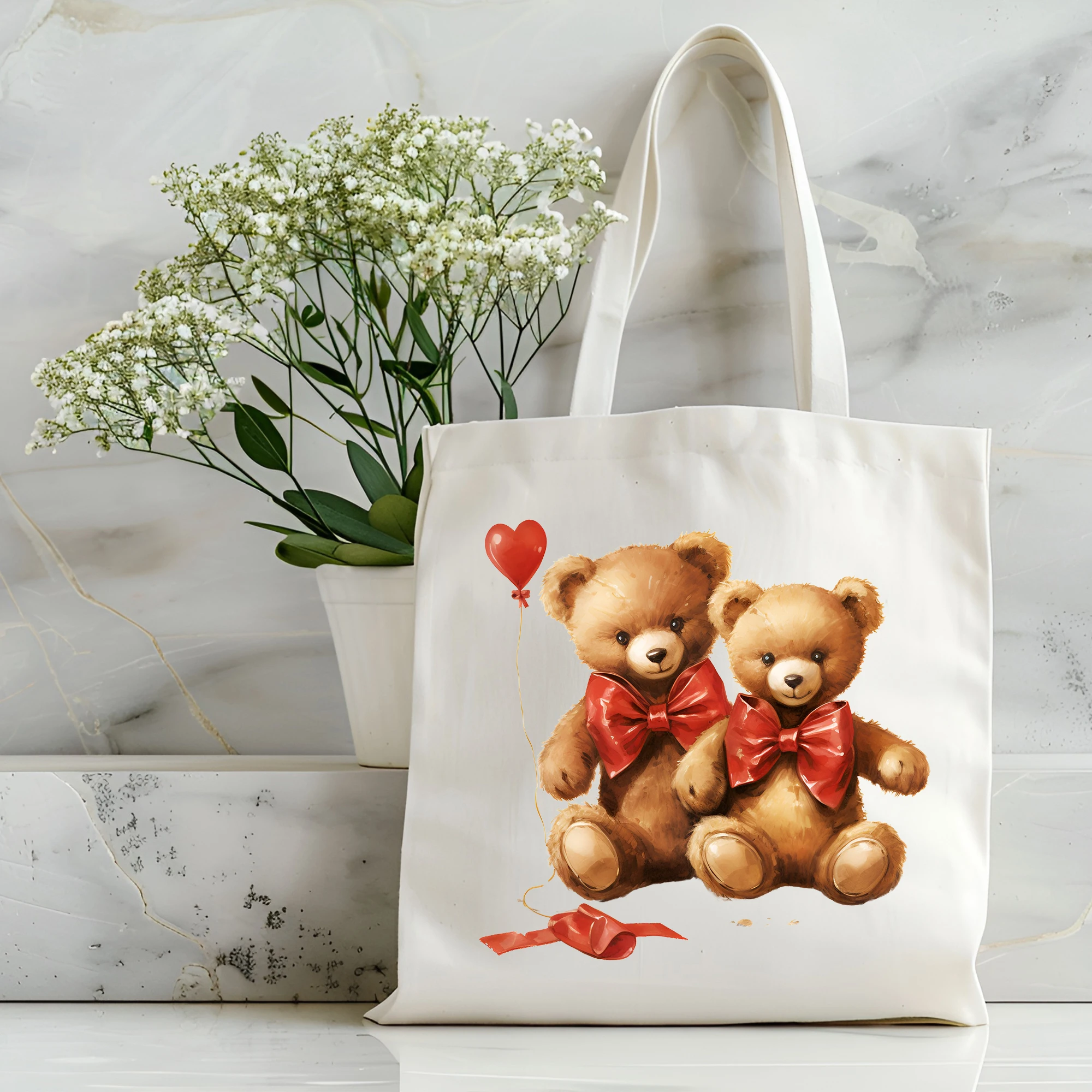 

Romantic Valentine's Day handbag, teddy bear canvas shoulder bag, large capacity women's canvas bag, fashionable shoulder bag