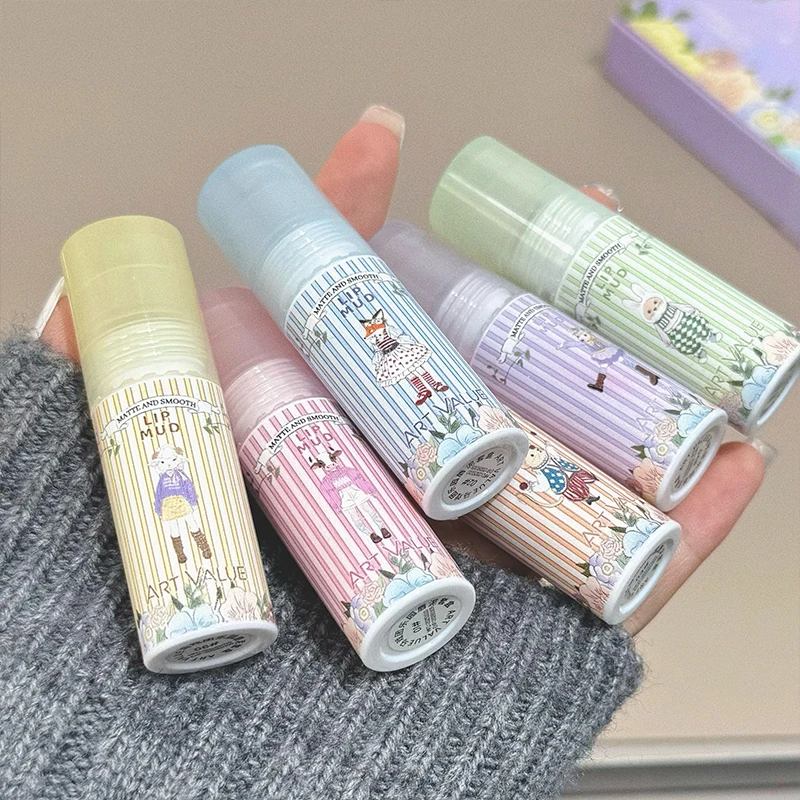 6個入りベルベットリップミストリップマッドセット、塗りやすい、長持ちするナチュラルリップメイク、ホリデーギフト