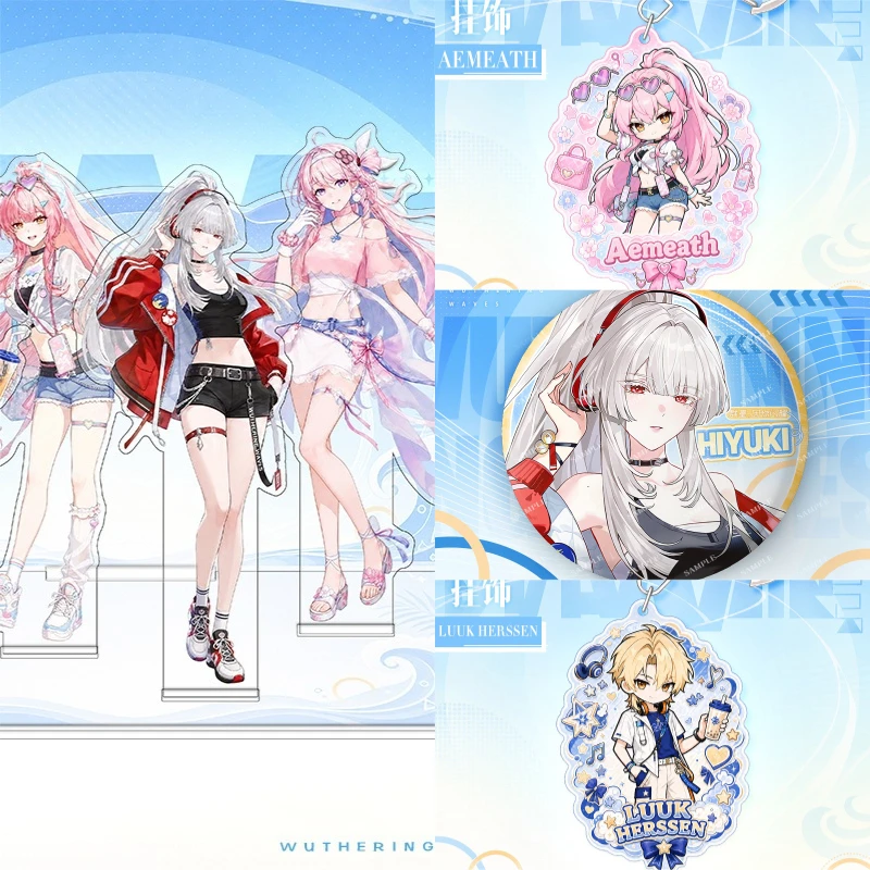 Célébration du 2e anniversaire de Wuthering Waves : Support en acrylique, figurine Aemeath Denia LUUK HERSSEN Hiyuki, porte-clés et badge pour les fans