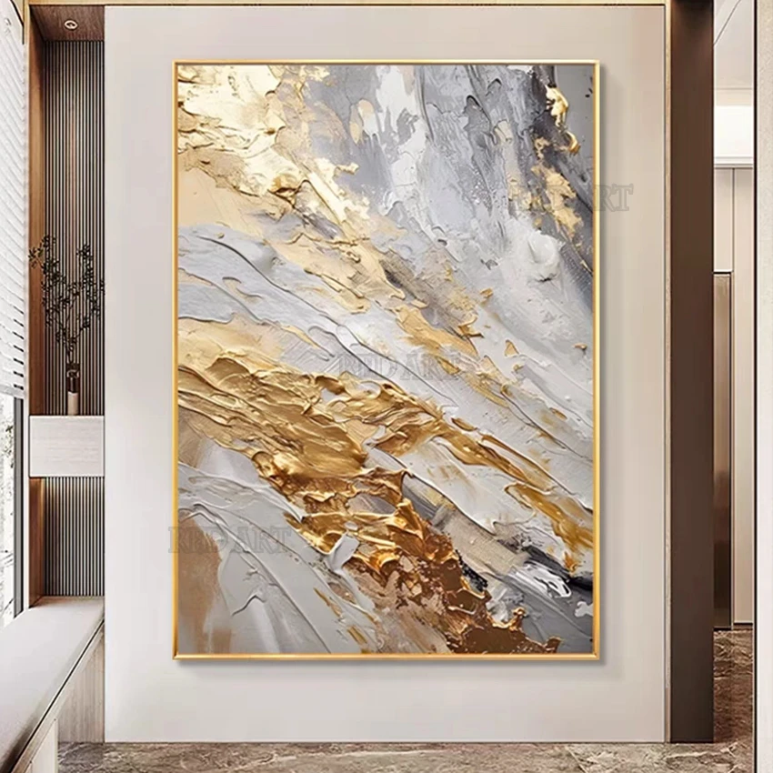 Large Size Contemporary Abstract Picture Golden Foil Canvas Paintings On Canvas Bedroom Home Decoration Unframed