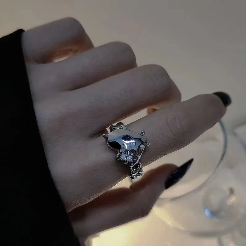 3 Stück/Set, unregelmäßiges Ring-Set in Silberfarbe mit Kristallen, Vintage-Zirkon-Edelstein, offener Ring für Damen, modischer Party-Schmuck, Accessoires. – Detail 12