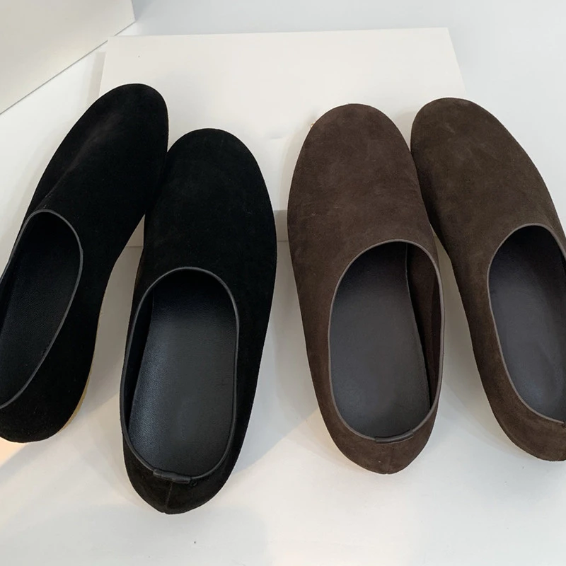 Maxdutti South French Minimalist Women's Flats And Loafers Elegant Imported Cowhide Retro Round Toe Casual Grandma Ballet Shoes