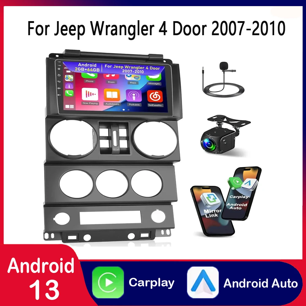 For Jeep Wrangler 4 Door 2007-2010 with Wireless Carplay&Android Auto 9
