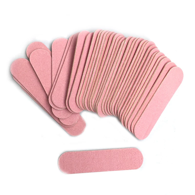 100Pcs/Lot Pink Mini Nail Files Art Tools Artificial Sander Paper Buffers Disposable Cuticle Remover Buffers Slim Crescent Grit