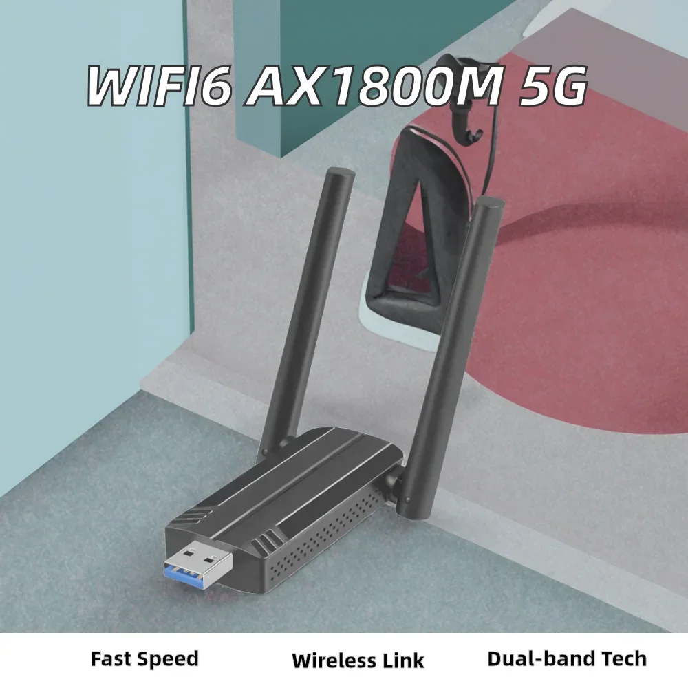 1800M dual-band USB WIFI6 5g network interface card with receiver antenna and transmitter stock