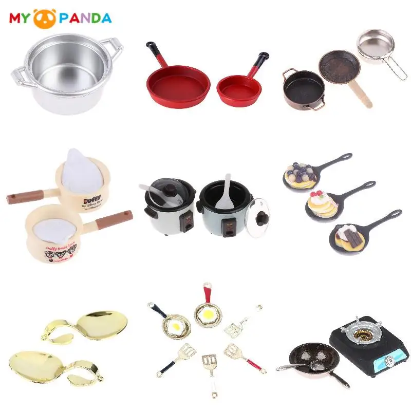 1/12 Dollhouse Miniature Kitchen Utensils Rice Cooker Stove Frying Egg Pan Simulation Kitchen Kitchenware Tableware Model Toys