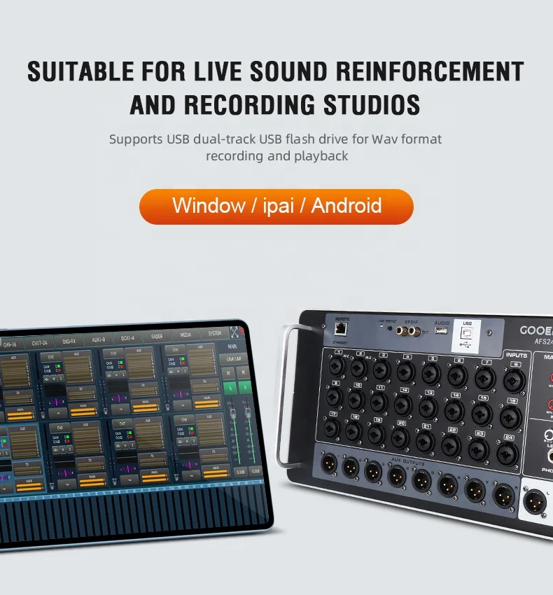 ASF24 Mixer audio professionale per rack digitale a 24 canali Mixer DSP con console di registrazione WIFI