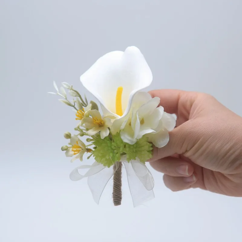 PU Calla Zambak Korsaj Gelin ve Damat Korsaj El Yapımı Broş Düğün Balo Parti Dekorasyon Sahte Çiçekler Ev Dekorasyon