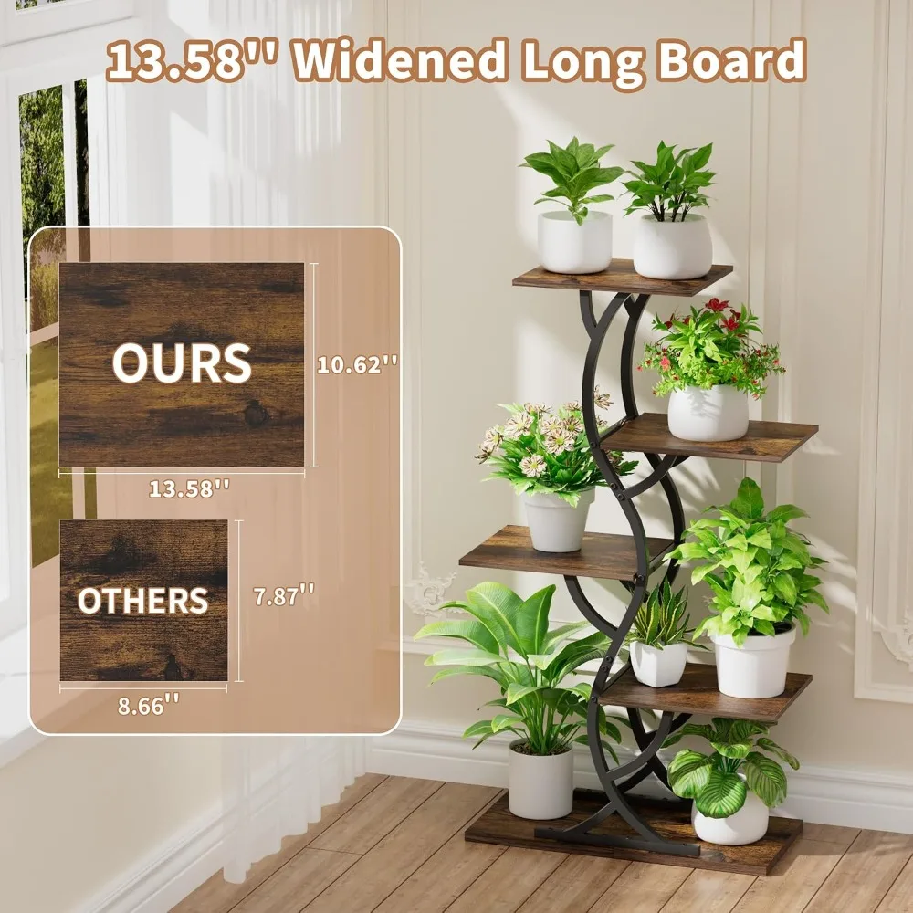 5 Tier Corner Plant Stand Indoor with Grow Lights Brown Plant Shelves