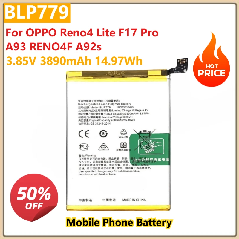 ل ممن لهم رينو 4 لايت F17 برو A93 رينو 4F A92s استبدال بطارية الهاتف المحمول BLP779 3.85 فولت 3890 مللي أمبير 14.97Wh