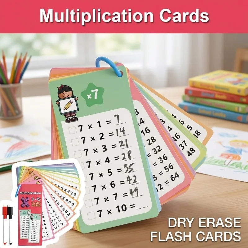 Reusable Tracing Book Pen Control 15 Pieces Math Number Flash Cards Multiplication Erasable Learning Cards Educational Science