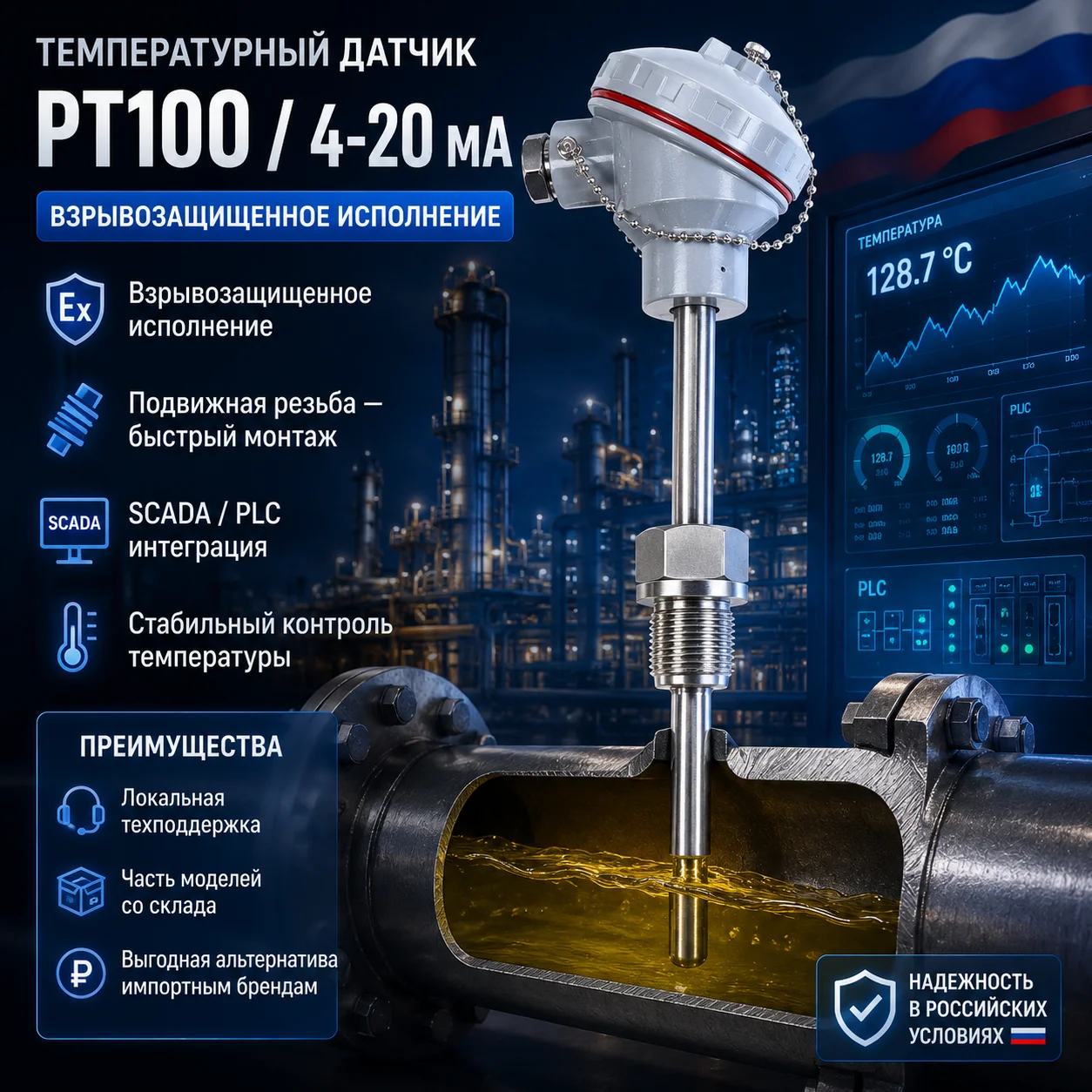 Armored Temperature Sensor Pt100 Resistance Thermometer Industrial Temperature Sensor and Transmitter