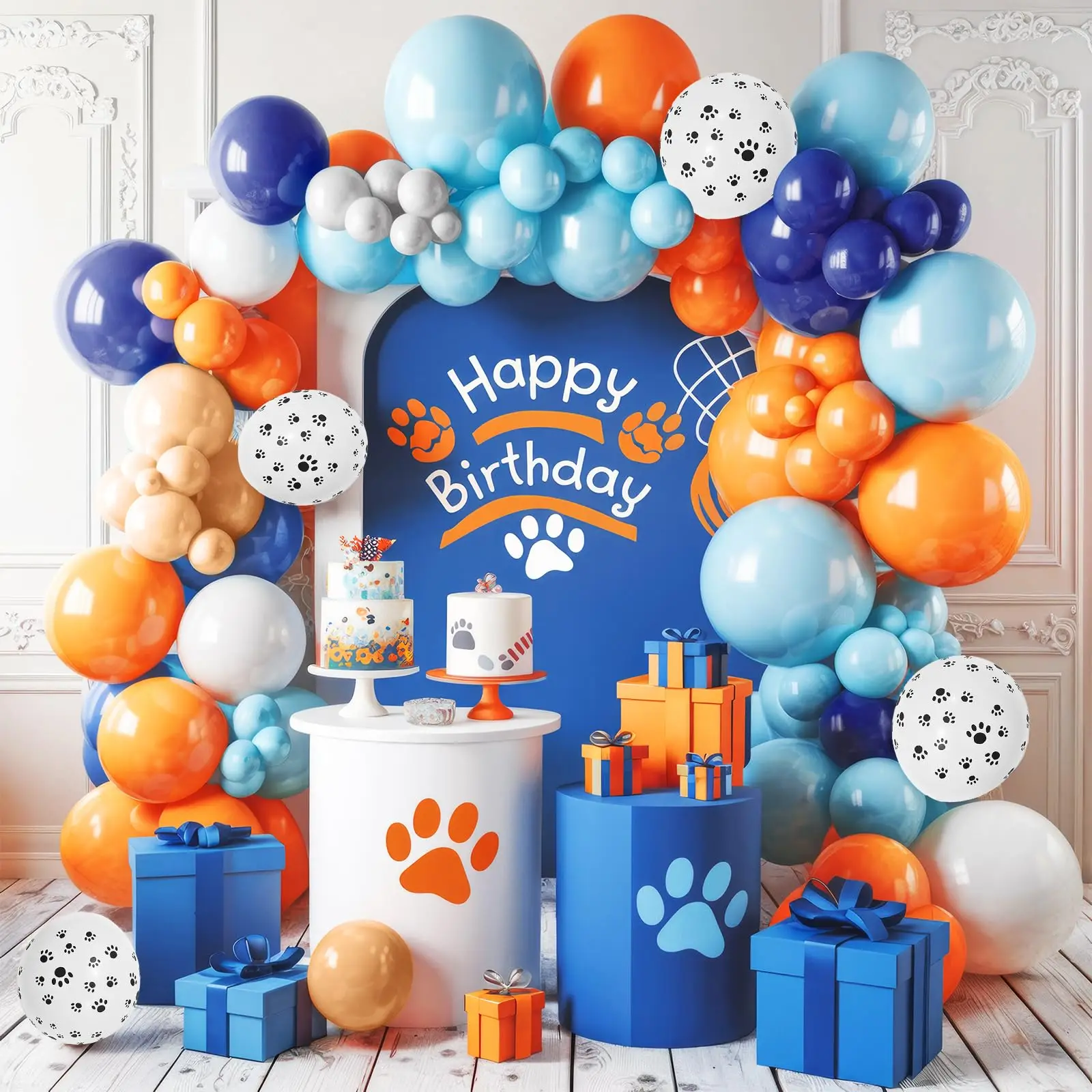 مجموعة قوس بالونات باللون البرتقالي والأزرق مكونة من 106 قطع، مناسبة لتزيين حفلات الزفاف، وأعياد الميلاد، وديكور عيد الحب والهالوين، وعيد الشكر