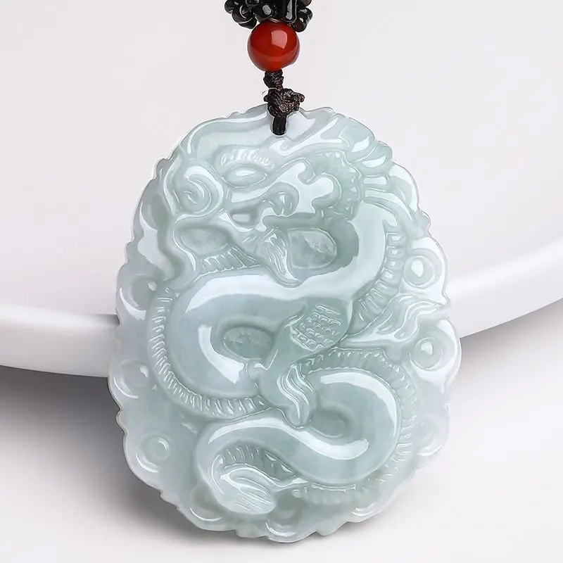 Genuine A- , Zodiac Necklace, Men's Jade , A-grade Lace Dragon Pendant