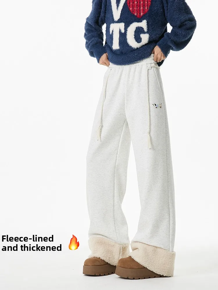 Men's Winter Thiened Fce Lined Loose Casual Velvet Sweatpants Drapey Comfortable Cotton Trousers Youth Faion Trend