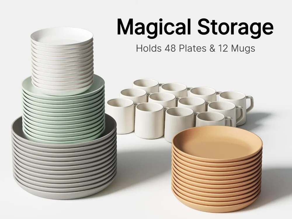 5-Piece Hard Shell China Storage Set for Plates, Mugs & More – Beige, Stackable & Padded - view 2