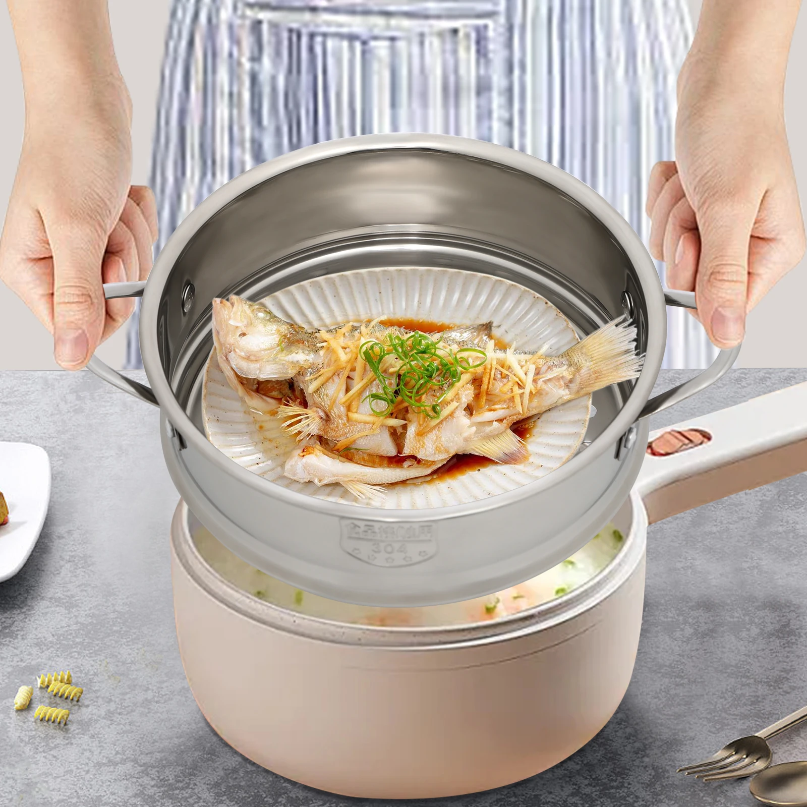 Stainless Steel Steamer 1 Tier Household Multifunctional Meat Vegetable Cooking Steam Pot Kitchen Holder Instant Pot Steamer