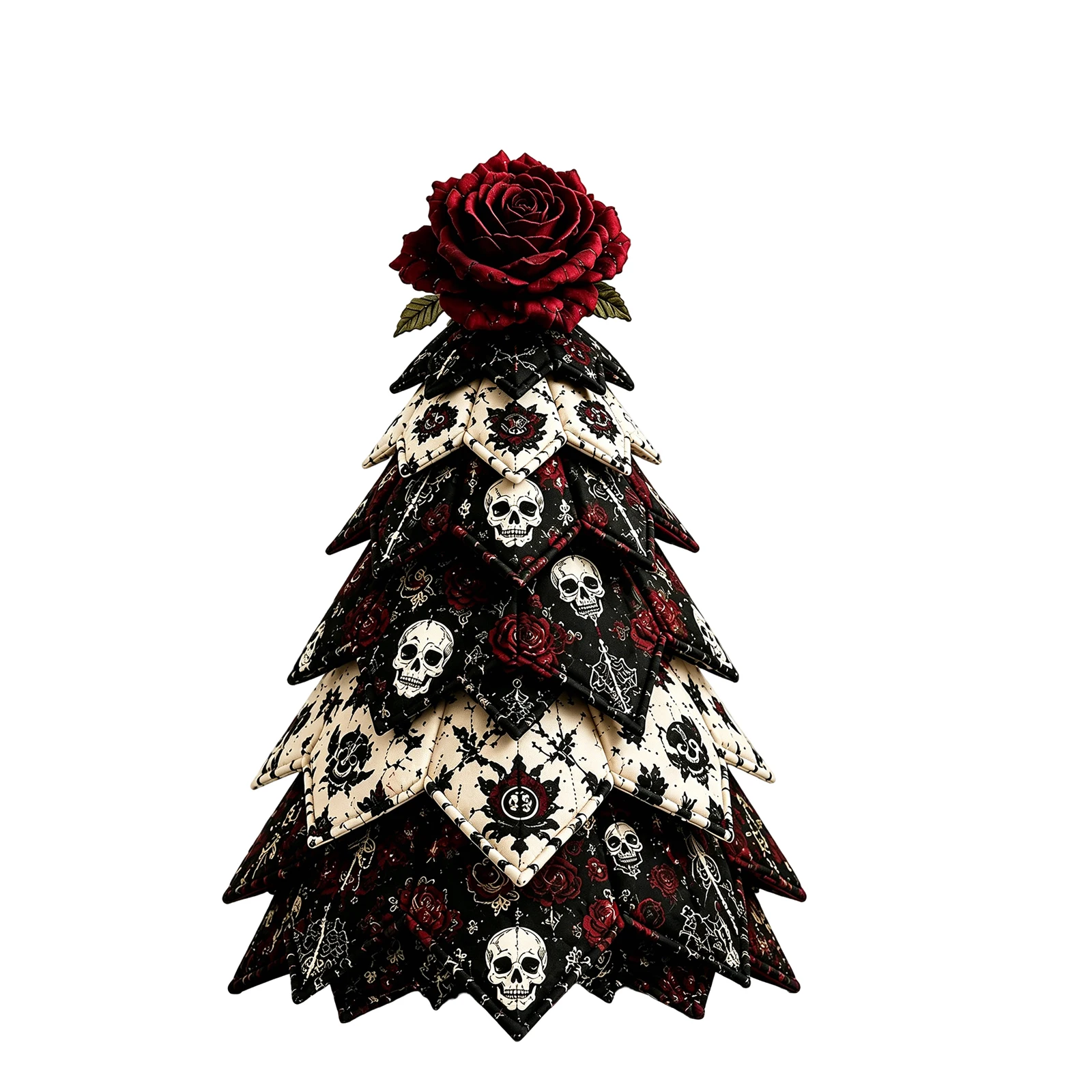 Halloween Gothic Quilted Fabric Tree Kit Red Rose Skull DIY Hand Sew Tabletop Ornament