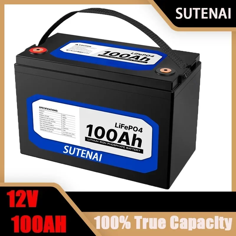 Batteria al litio ferro fosfato 12V 100Ah LiFePO4 batteria BMS LiFePO4 integrata per sistema di energia solare motore a traina RV House