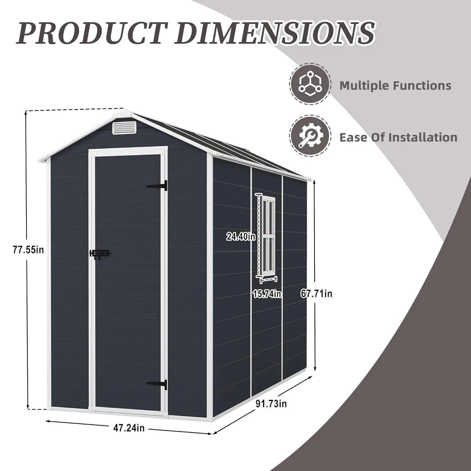 new 8x4ft Resin Storage Shed with Floor Window Lockable Door Vents for Patio Furniture Garden Tools Bike Lawn Mower, Customized