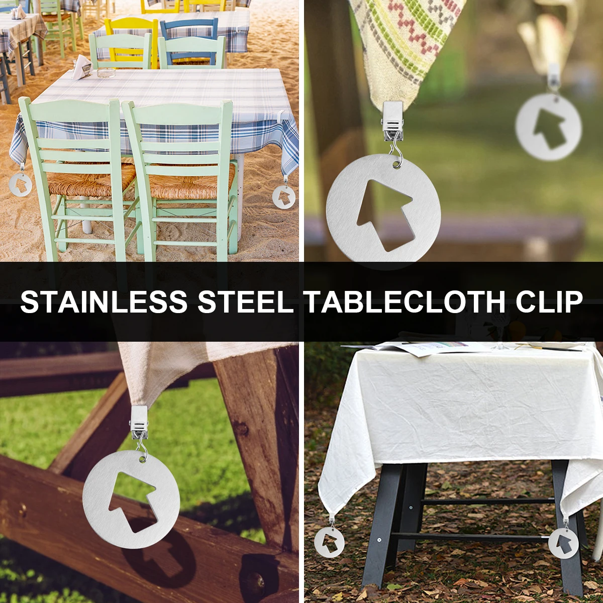 

4Pcs Portable Stainless Steel Tablecloth Clips Windproof For Picnic Camping Wedding And Event Tables