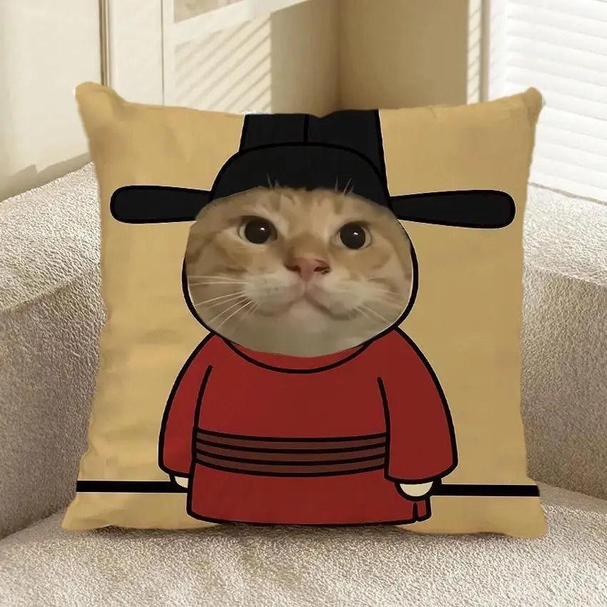 Cute Cartoon Cat round Head Elderly Kitten Pillow Cushion Cover Creative Gift Soft Polyester Home Decor