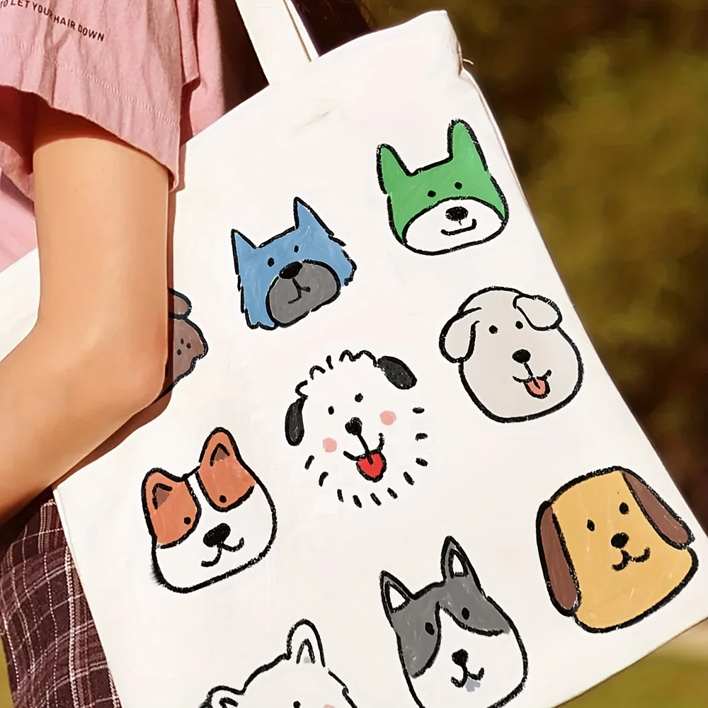 1pc Cute Puppy Dog Tote Bag - Adorable Canine Face Design, Durable Canvas Reusable Grocery & Shopping Bag (35.05cm x 40.13cm) fo