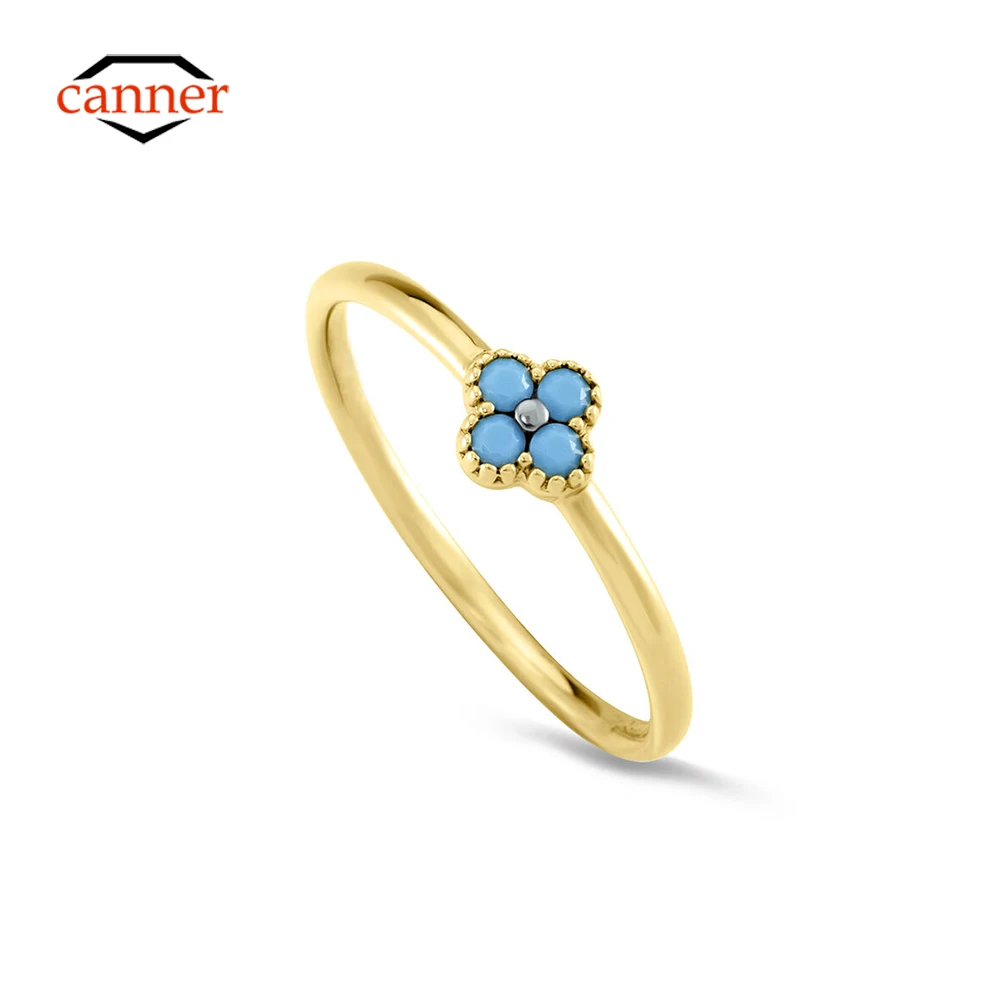 CANNER 1 PC 925 Sterling Silver Petal For Women Turquoise Ring Mini Wedding Fashion Jewelry 6mm 7mm 8mm