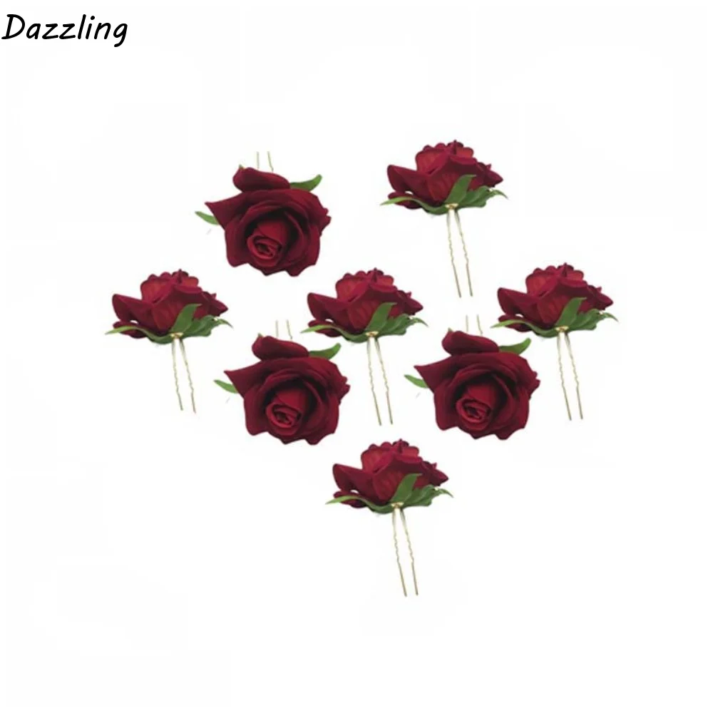 

Hair Accessories Sweet Rose Hair Forks Cloth Dark Red Golden Phoenix Hairpin Alloy Chinese Style Bride Flower Side Clips Women