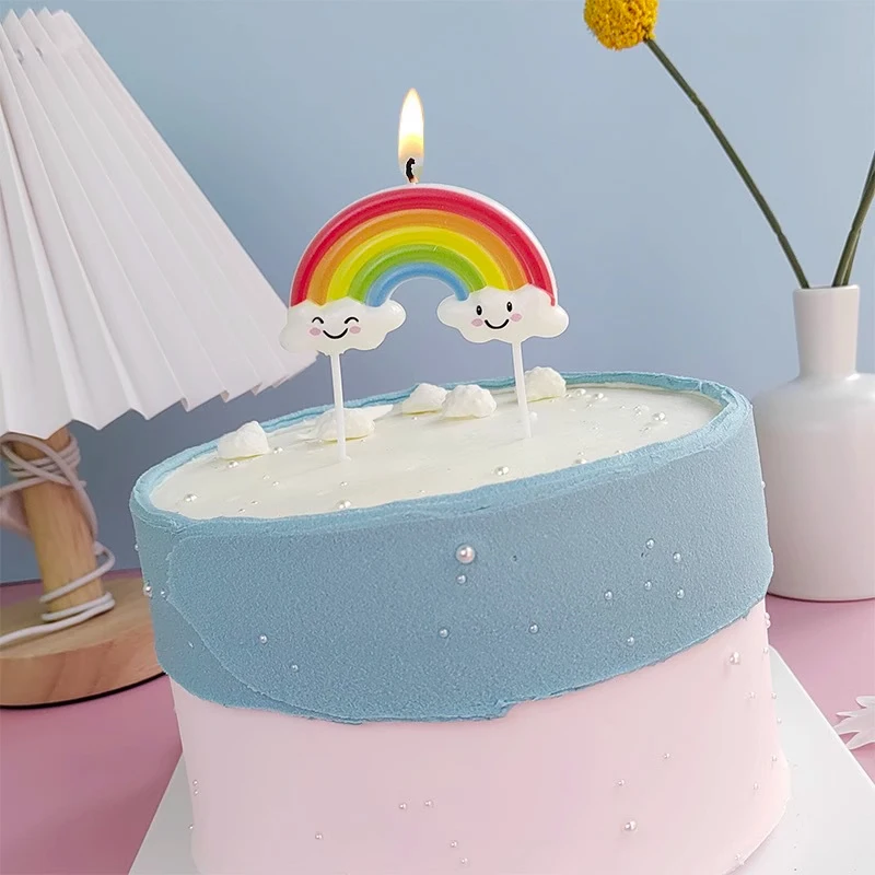 1PCS Regenbogen Geburtstag Kuchen Kerze Wolke Design kinder Party Dessert Dekoration Backen Plugin Kreative Geschirr – Detail 3