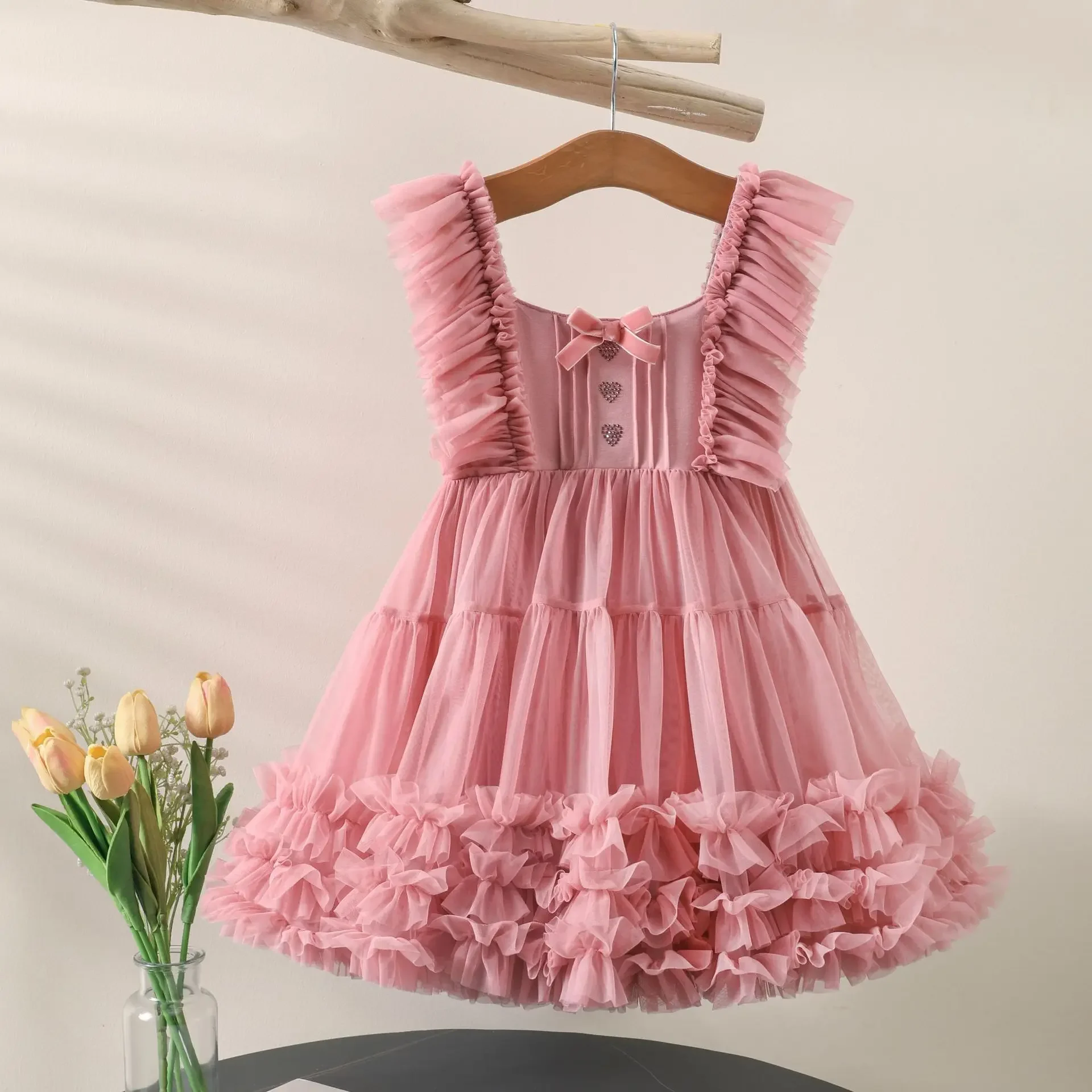 NEW Baby Girl Princess Butterfly Tutu Dress Puff Sleeve Child Tulle Vestido Pageant Party Birthday kids Clothes