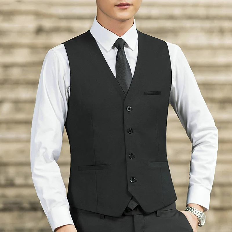 2026 Man Vest Spring Autumn Simple Solid Color V-neck Slim Male Waistcoat Single-breasted Breathable Versatile Men Suit Coat