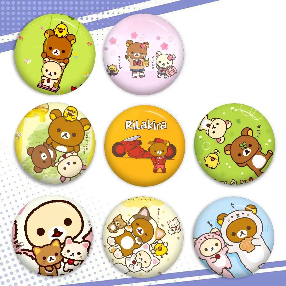Japan Anime Rilakkuma Cartoon Broschen Anime Abzeichen Runde handgemachte Brosche Anstecknadeln Schmuck für Rucksack Kleidung Geschenke