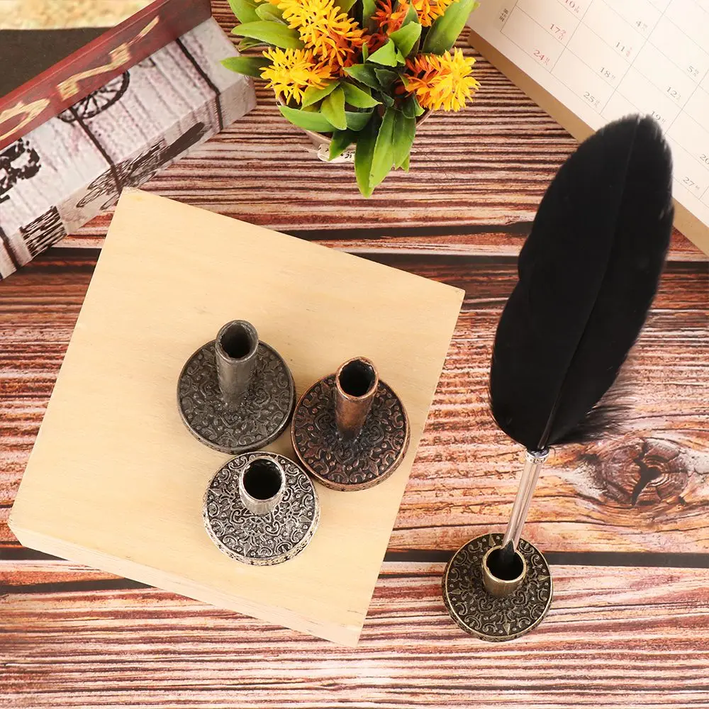 1pc Gift School Office Supplies Desktop Organizer Round Base Pen Holder Metal Pen Clips Vintage European Style