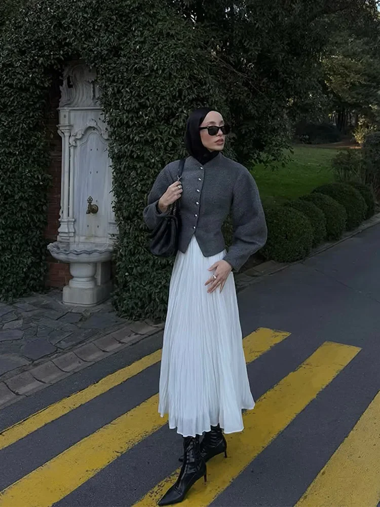 Casual Solid Color Round Neck Woolen Short Coat Fashion Single Breasted Jacket 2025 New Autumn Daily Commuting Office Outerwears