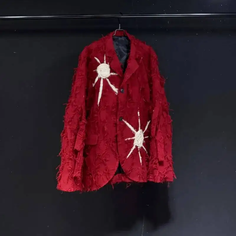 Niche Trend Men's Suit Jacket Personality Embroidery Decoration Long Sleeve Single-breasted Tassel Casual Blazer CS35