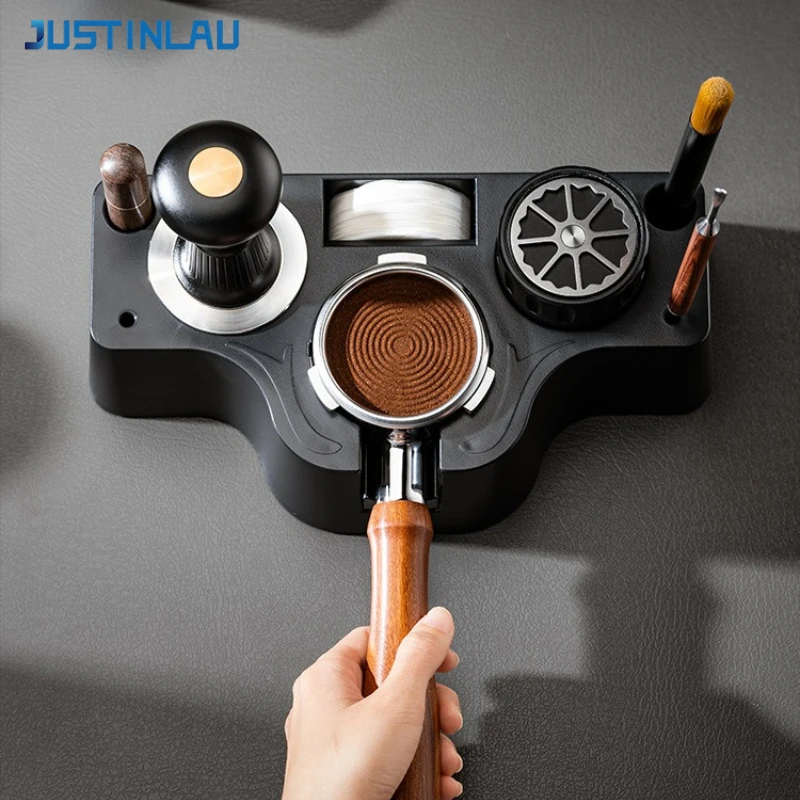 JUSTINLAU 51/53/58mm Coffee Tamping Station Coffee Portafilter Holder Tamper& Distributor Coffee Brush Storage Base Barista Tool