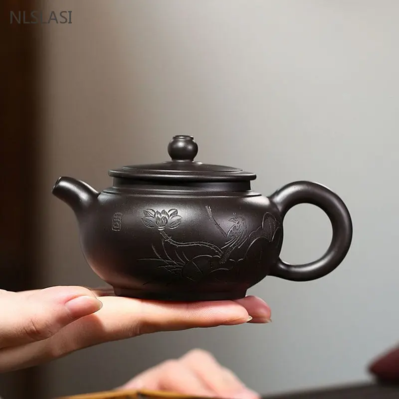 Chinese Yixing Tea Pot Purple Clay Teapots Ball Hole Filter Beauty Kettle Raw Ore Black Mud Customized Handmade Tea Set 170ml