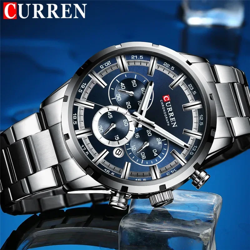 CURREN Man Sport WristWatch Waterproof Chronograph Men Watch Military Army Top Brand Luxury Blue Stainless Steel Male Clock 8355