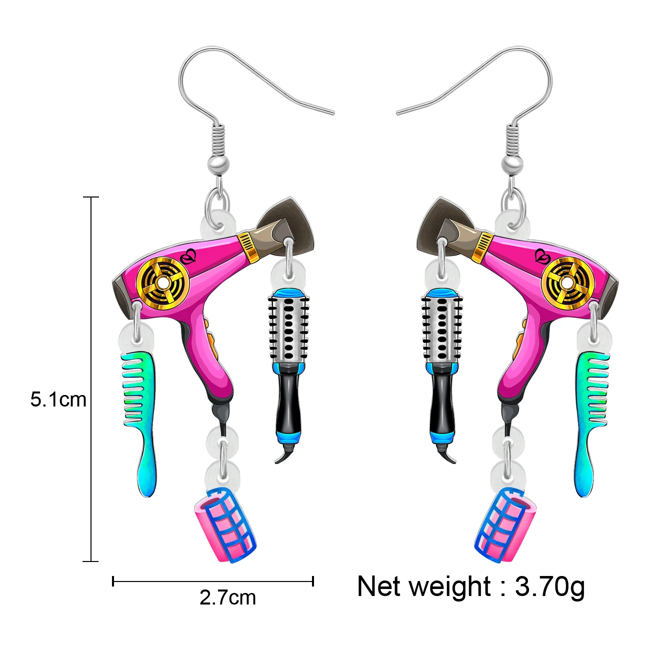 BONSNY Acrylic Novelty Hairdryer Comb Sets Drop Dangle Jewelry Earrings Party Favors For Women Girls Kids Gifts