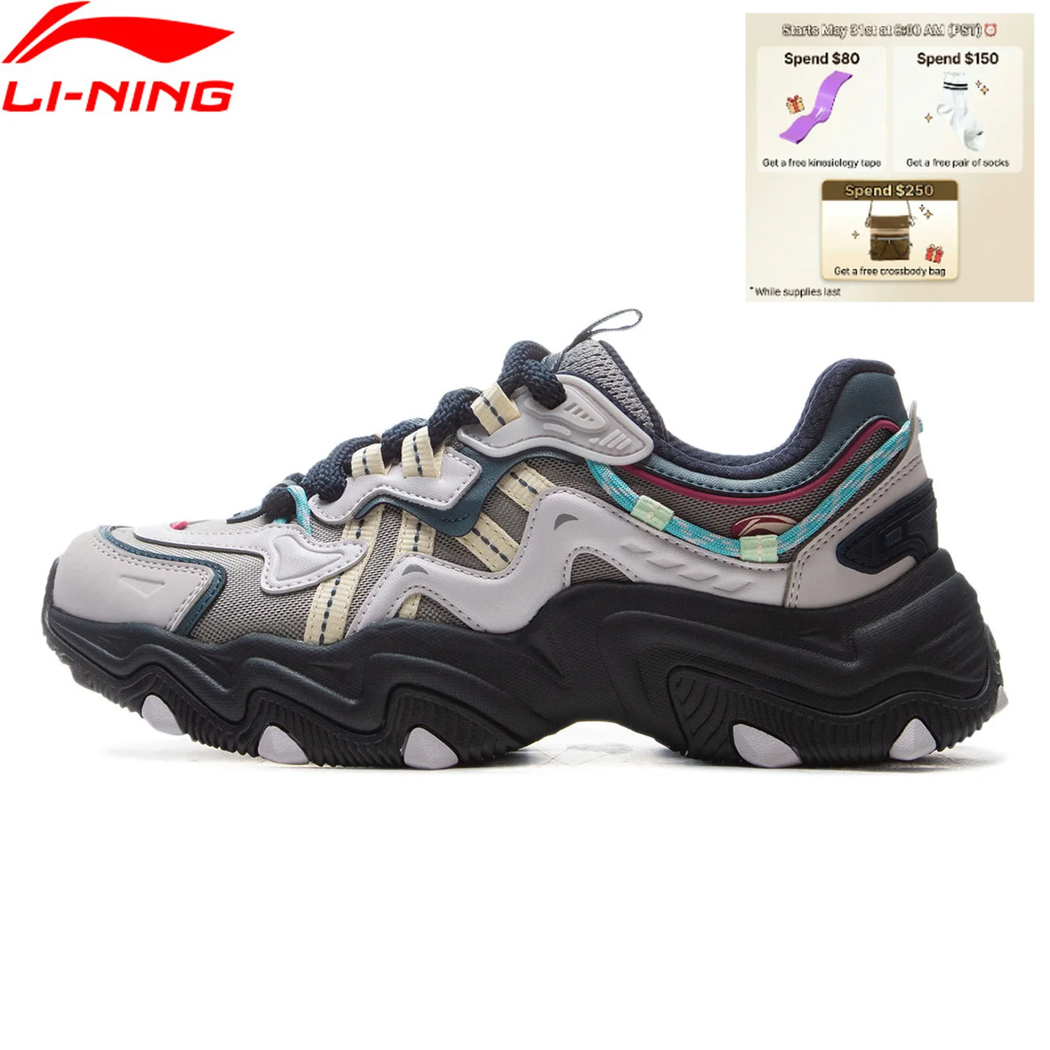

Li-Ning Women's X-CLAW LITE 2 Lifestyle Shoes Retro Comfortable Wearable Sneakers LiNing Classic Casual Shoes AGCV030