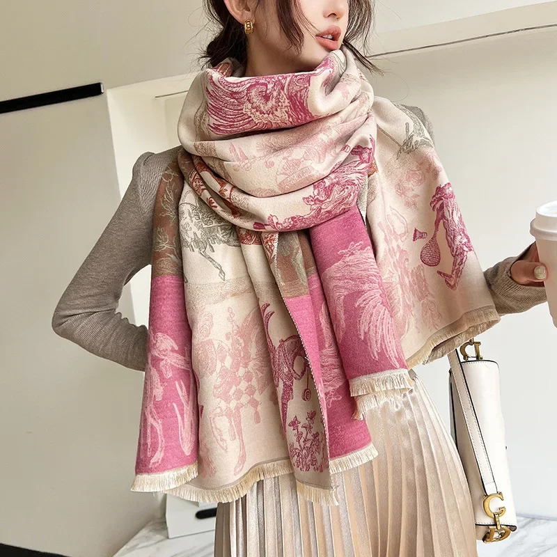 2024 Spring Autumn New Striped Printing Pocket Soft Female Shawl Imitation Cashmere Women Cloak Lady Poncho Capes Hot Sale T206