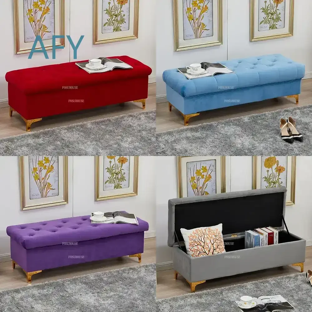 Designer Nordic Shoe Changing Stool for Living Room Furniture Home Ottomans Bench Storage Sofa Stool Rectangular Storage Box