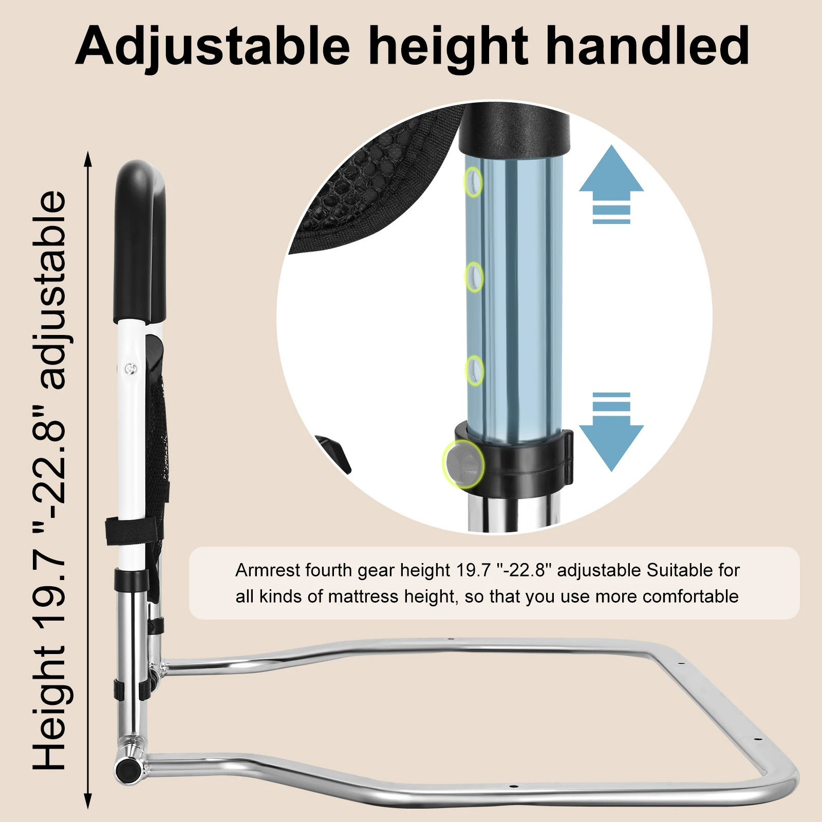 Bedside Guardrail for Elderly, Bed Rail Protection Device, Height-adjustable, Adult Bed Handrail for Most Bed Types bathtubs