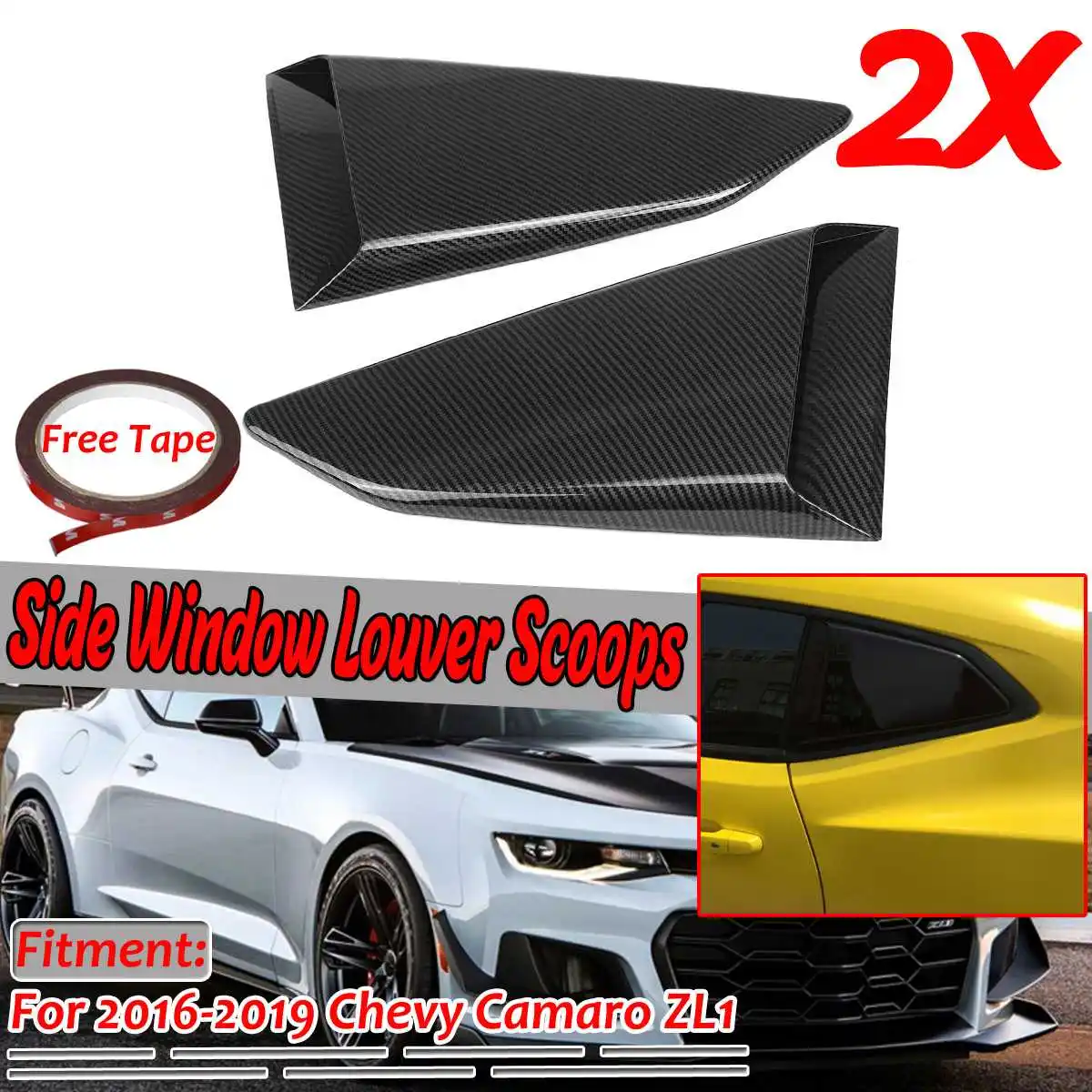 A Pair Car Rear Side Window 1/4 Quarter Louver Scoops Deflector Cover Vents Trim For Chevy For Camaro ZL1 2016 2017 2018 2019