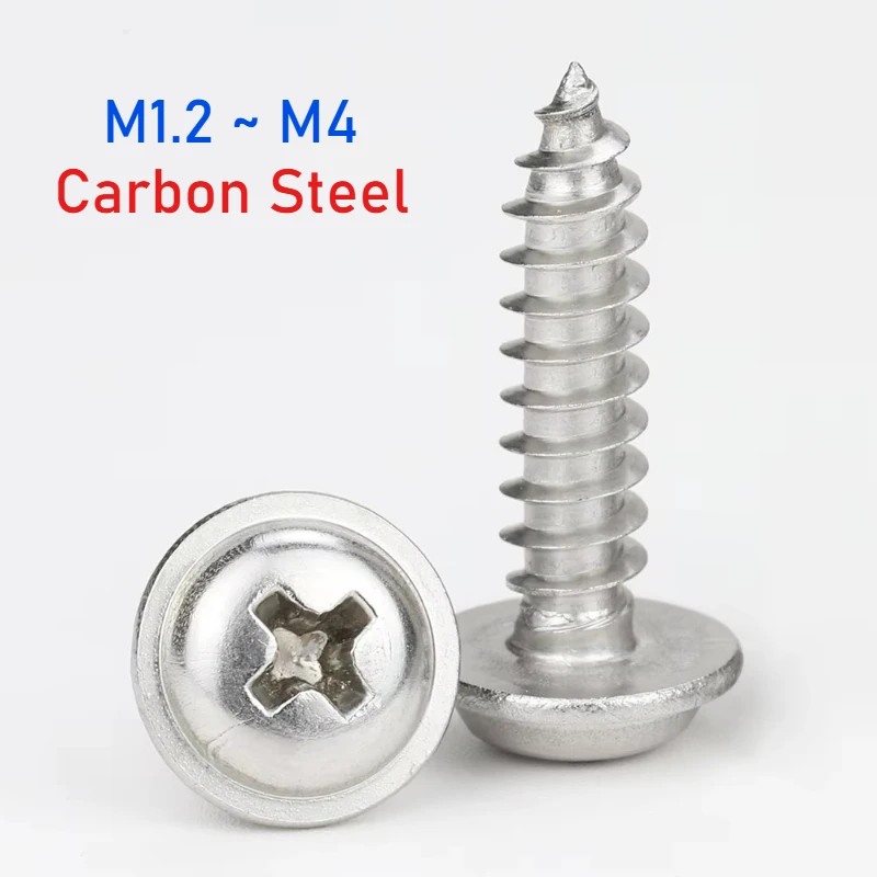 M1.2~M4 Carbon Steel Cross Pan Head Self Tapping Screw with Integral Washer PWA Round Head Self-tapping Screws
