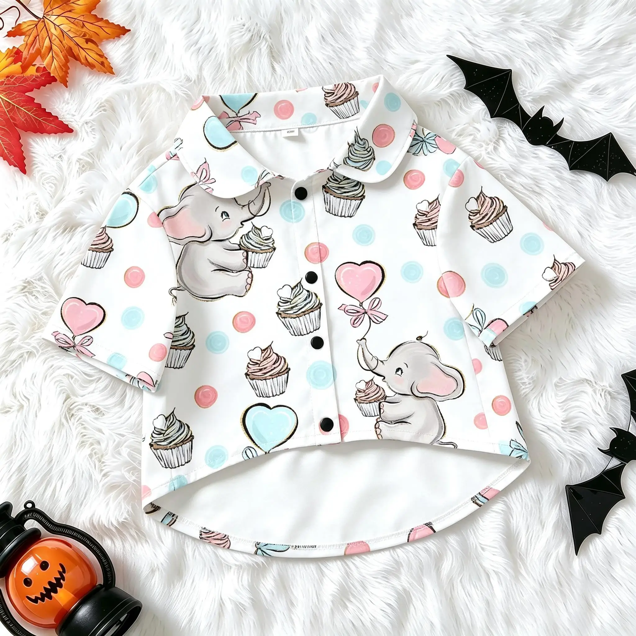 Pet Dog Shirt Polka Dot Elephant Cupcake Print Stylish Button Up for Small Medium Dogs Sweet Kids Theme Daily Wear