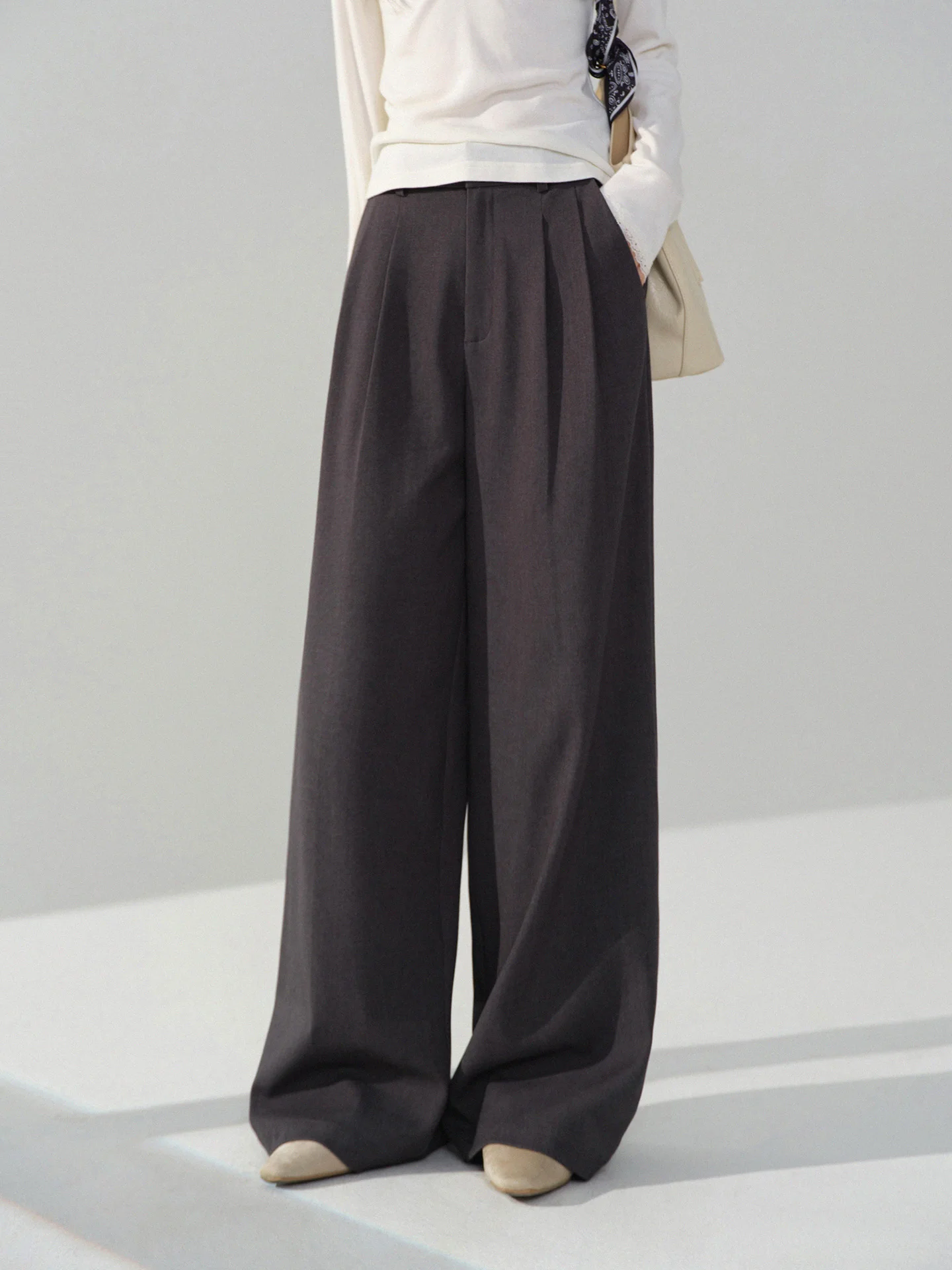 Elegant Pleated Wide Leg Pants Women High Waist Trousers Loose Straight Leg Office Slacks Autumn Winter Casual Pants for Lady