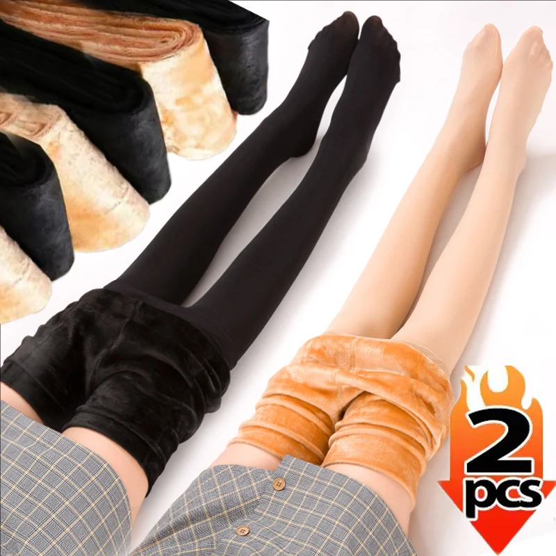 

1/2 пары колготок на флисовой подкладке, женские термоколготки, женские зимние трусики из полярной кожи, черные чулки с эффектом, женские термоноски